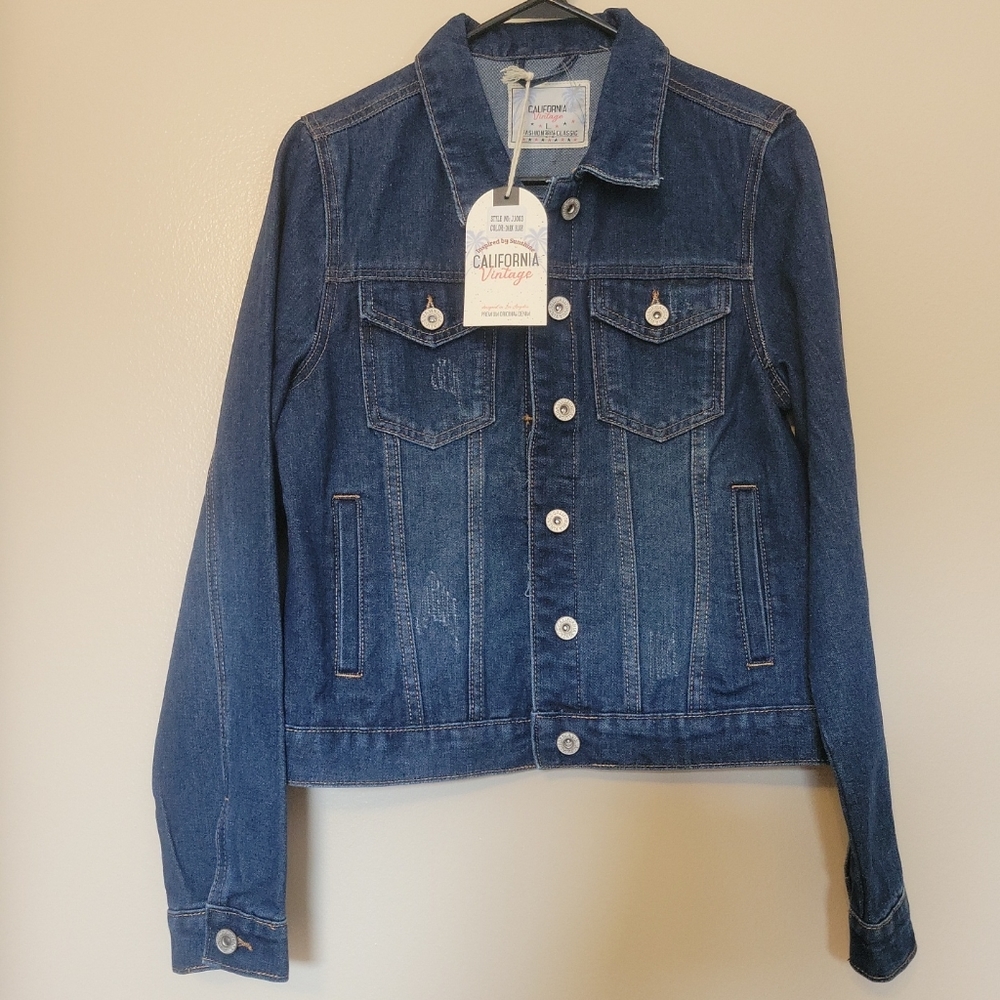 NWOT California Vintage Jean Trucker Jacket Women Large Blue‎ Denim Four Pocket